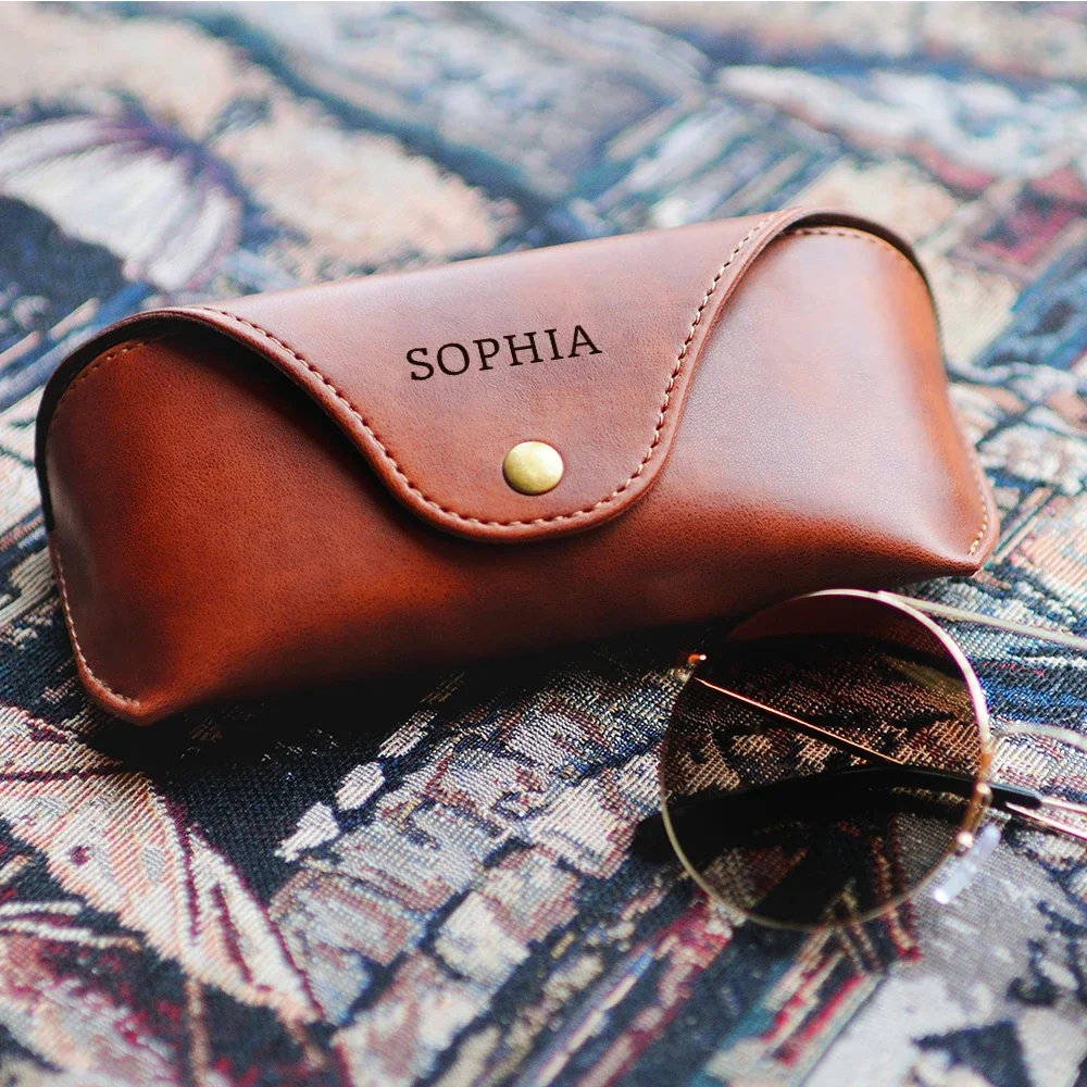 Custom Name Leather Eye Glasses Sunglasses Personalized Name Durable Case Convenient Lightweight Protector Box Bag Easy Carry