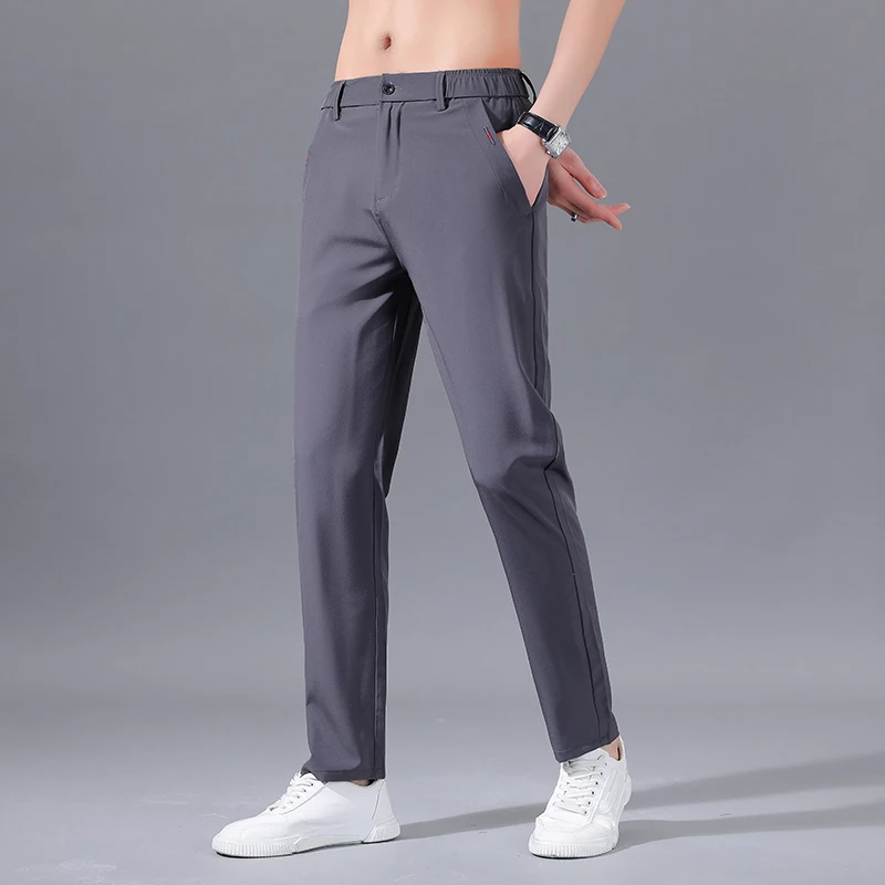 

Men's Ice Silk Thin Casual Pants Summer Busin Color Straight Leg Suit Pants Trendy Qui Dry New Long Trousers