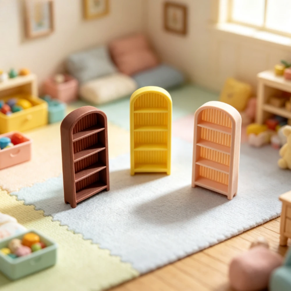 3pcs 1:12Scale Miniature Arched Bookcase 3D Print Cabinet Shelf Retro Arch‑Top Doll House Scene Diorama DIY Decor Accessory Gift