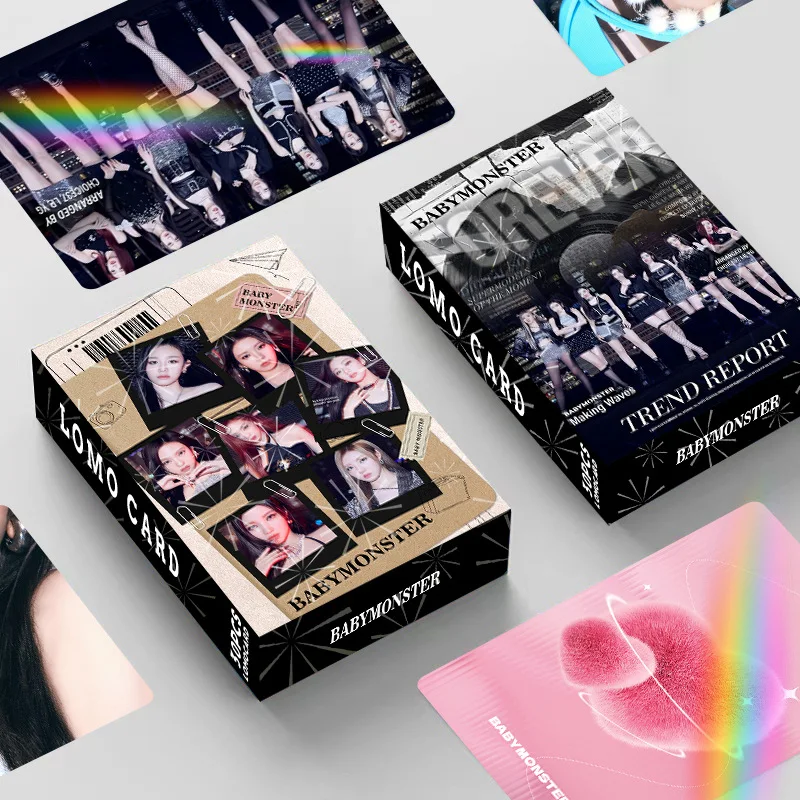 BABYMONSTER MONSTIEZ 30Pcs Laser Flash Holographic Double Sided LOMO Cards Boxed Photocards Bookmarks Kpop Gift Merch New