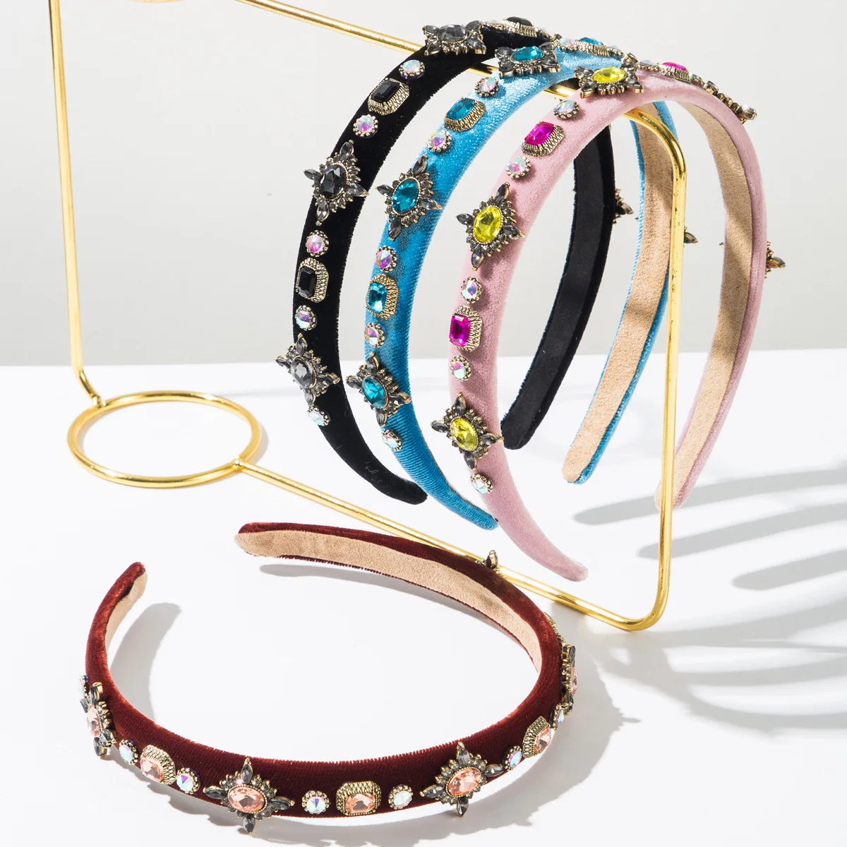 

Internet celebrity fashion headband geometric rhinestone court flannel headband women thin edge baroque style hair accessories w