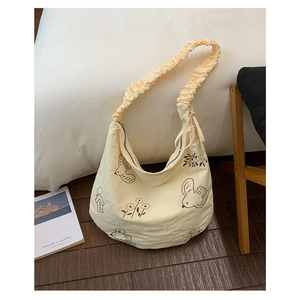 Commuter Handbag Reinforced Canvas Crossbody Bag Embroidered Tote Bag Large Capacity Canvas Tote Bag For Shopping Shoulder Carry