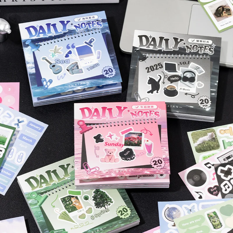 Mr Paper 20Pcs/book Daily Handbook Square Paragraph Sticker Book Korean Cute Style DIY Creative Handbook Material Calendar Card
