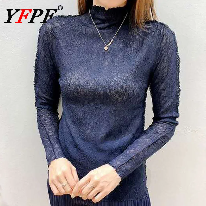 

YFPF повседневная однотонная плиссированная футболка Miyake, женская водолазка с длинным рукавом, универсальный пуловер, топы, модная новая одежда