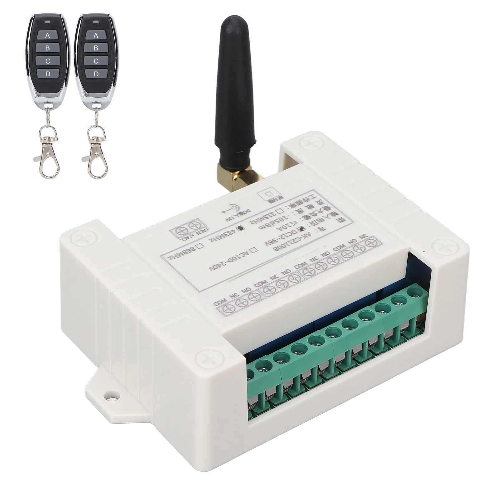 AKC211008 433MHz Wireless RF Remote Switch CH Relay Module for Industrial Control DC1236V Wireless Latching Function Switch
