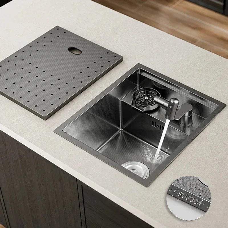 yesMini Hidden Bar Counter Island Sink Rice Grain Embossing Prevent Scratches Handmade Single Cup Rinser Kitchen Sinks
