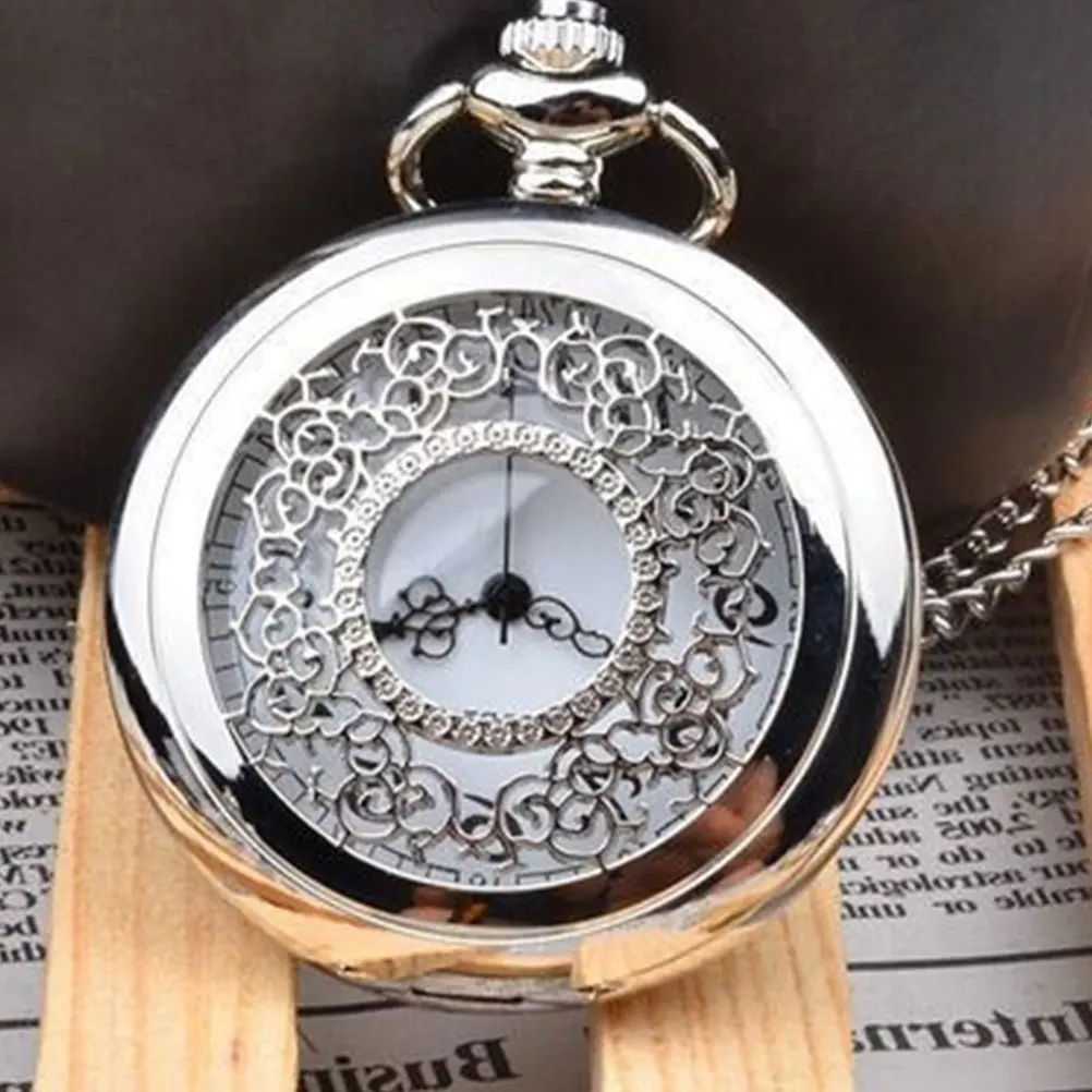 

Stainless Steel Quartz Simple Classic Design Dust Cover Neck Chain Gift For Family Friends Silver Color Personalized Retro