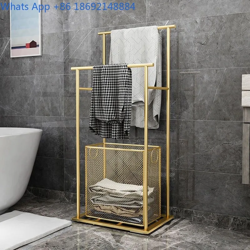 

Nordic Light Luxury Bathroom Storage Rack Floor-standing Towel Rack No Drilling Bathroom Bathtub Side Dirty Laundry Basket Rack