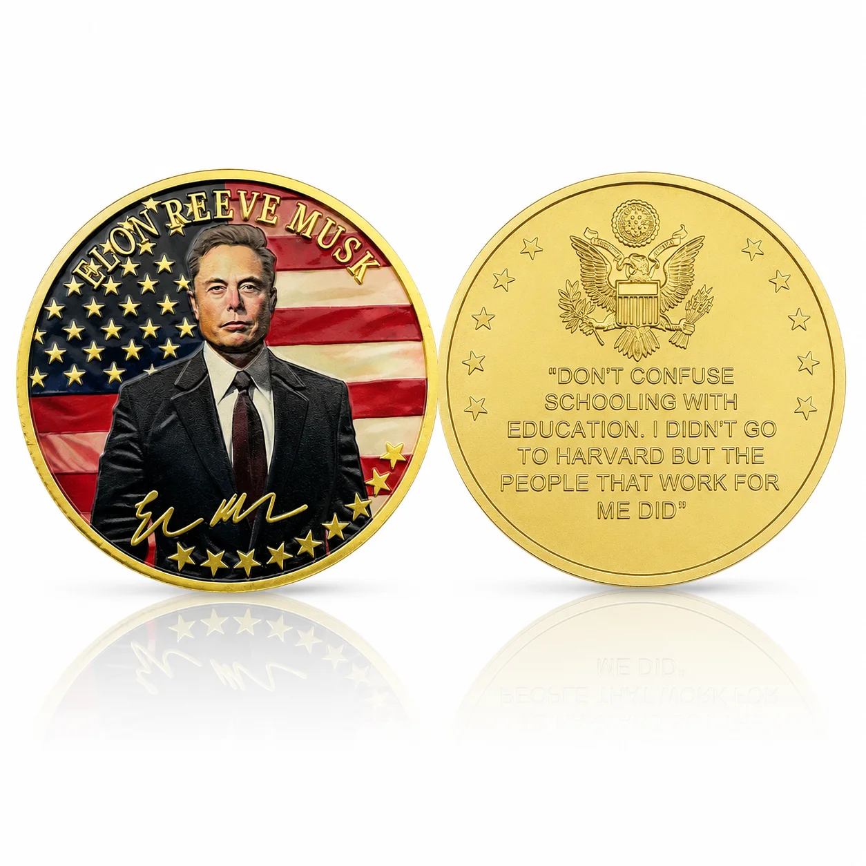 Elon Musk Commemorative Gold Coin - Collectible Challenge Coin with Portrait and Quote Great Gift for Tech Enthusiasts