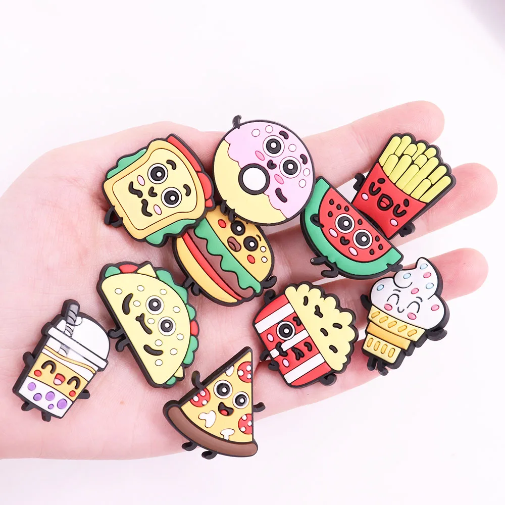 

Mix 50PCS PVC Shoe Charms Fries Pizza Ice Cream Beverage Sandwich Burger Donut Popcorn Watermelon Garden Shoes Button Decoration