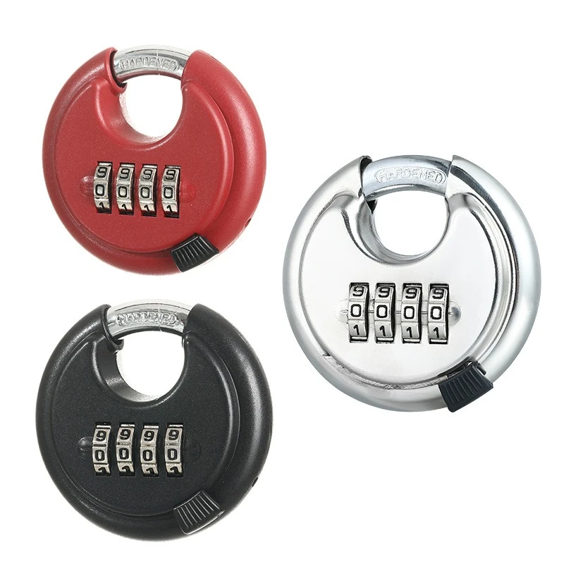 1 Pcs Round Padlocks Stainless Steel Discus Locks 4 Digits Combination Disc Padlock Keyless Heavy Duty Rustproof Locks
