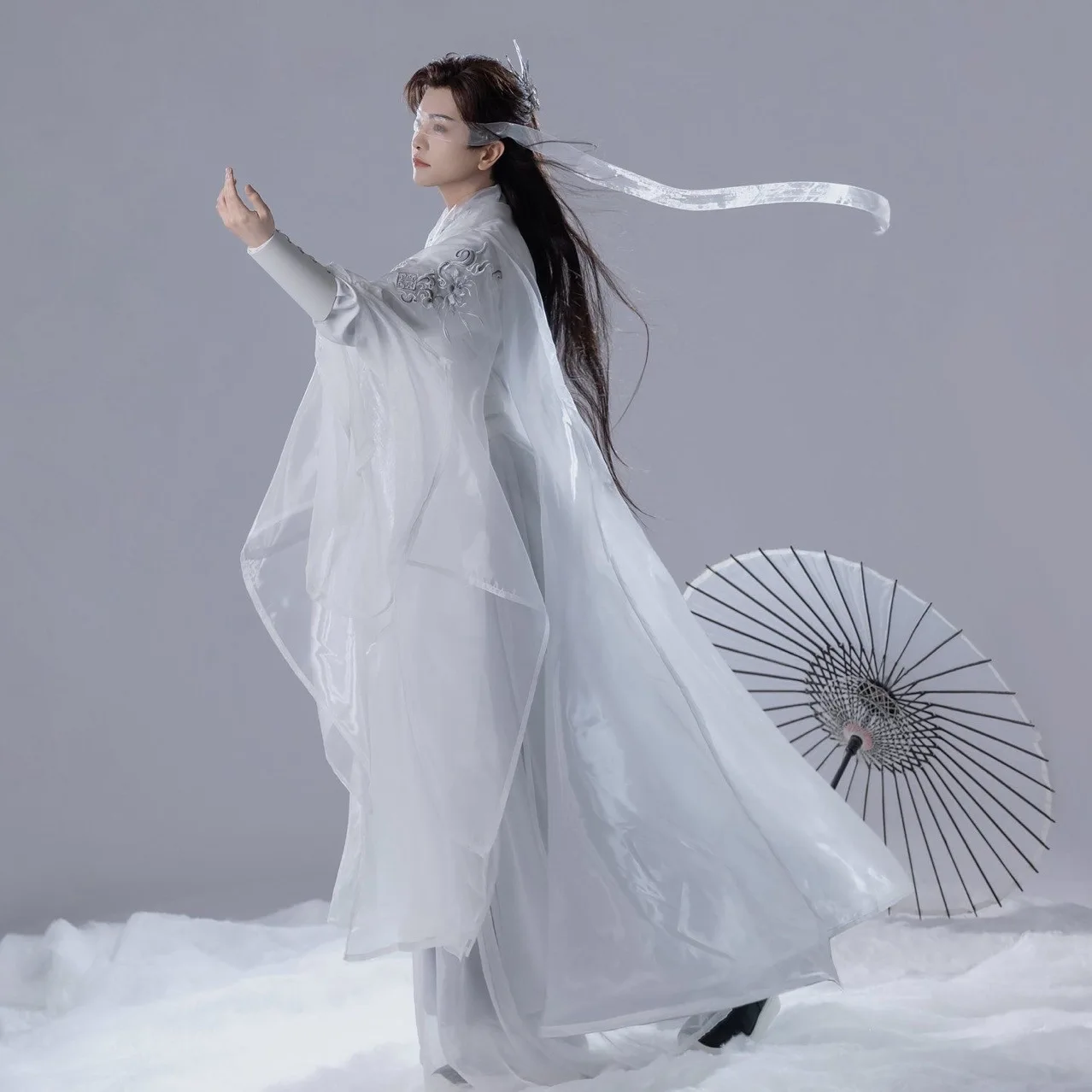 Wei Han Clothing White Men's and Women's Same Style Spring Summer Embroidered Ancient Flowing Suit