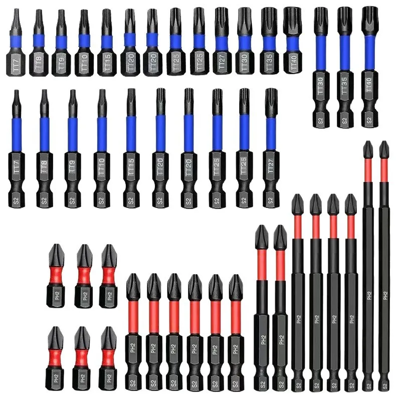 

46PC Black S2 Steel Impact Bit Kit - Torx, Phillips & Perforated Bits for Power Screwdrivers