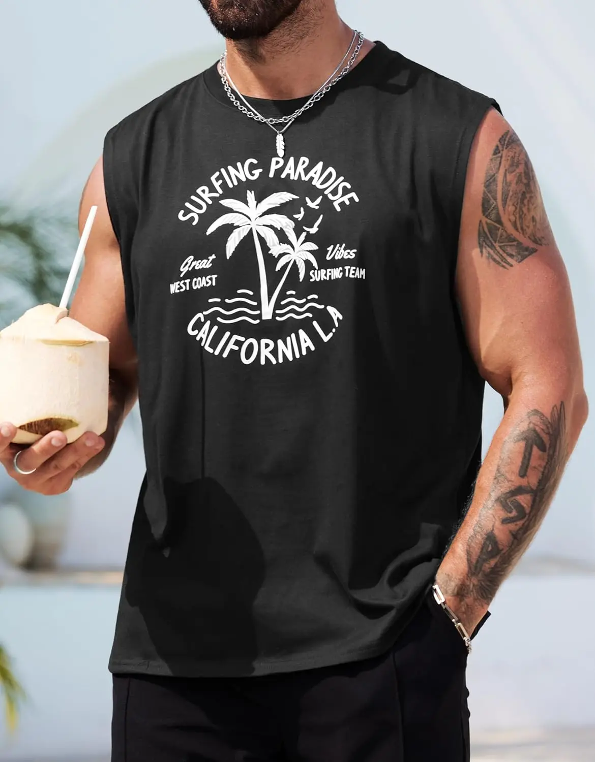 

Summer Seaside Men's Sleeveless T-Shirt Outdoor Beach Travel Holiday Casual Tees For Men Loose Breathable 3D Letter Printed Tops