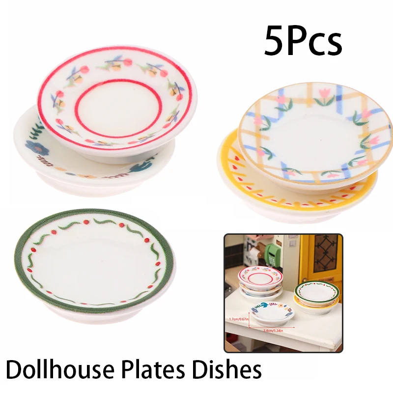 Mini assiettes pour maison de poupée 1/12, 5 pièces, modèle de maison de poupée, Simulation de décoration de cuisine, accessoires de maison de poupées, jouets de jeu de Simulation