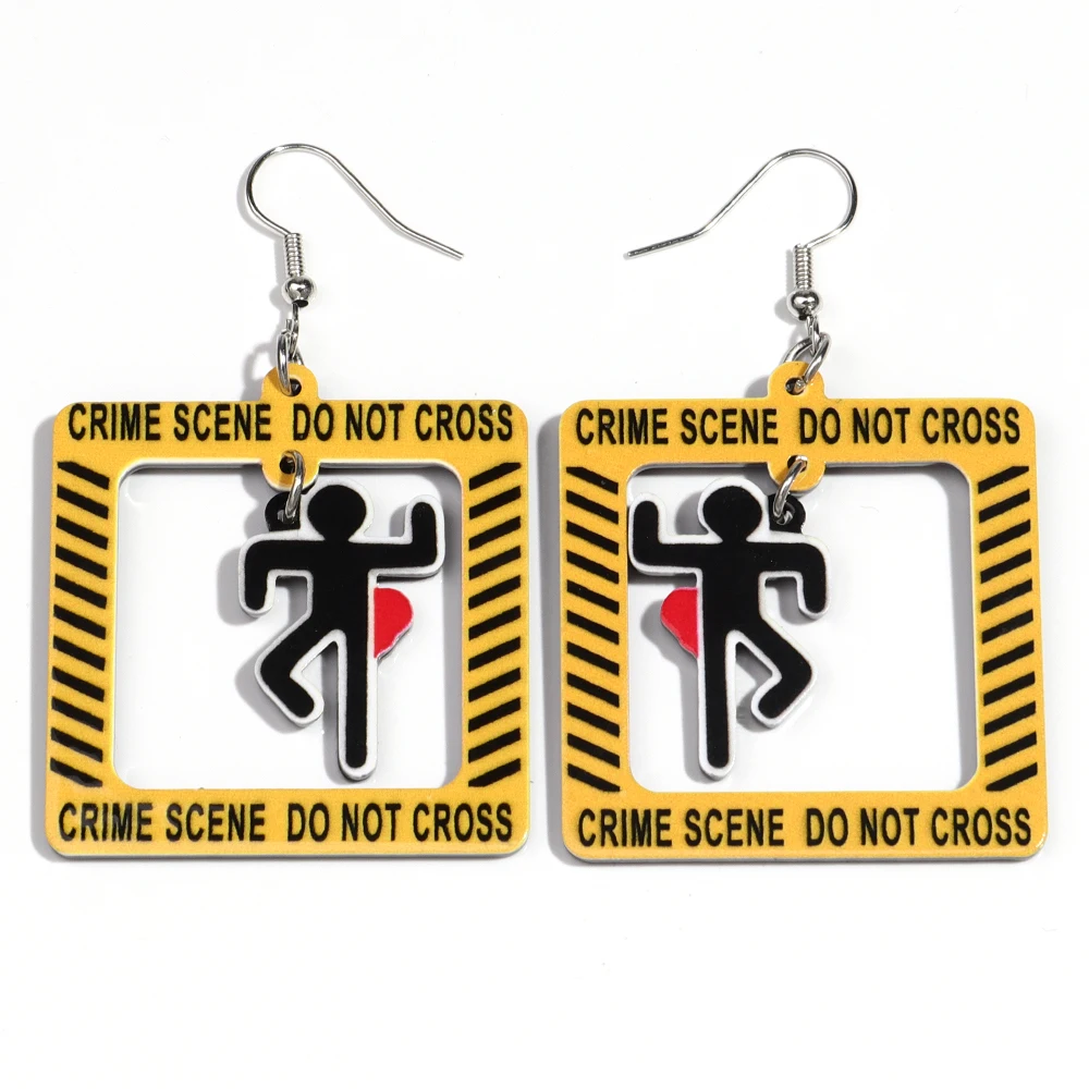 Funny Acrylic Caution Warning Line Hanging Earring for Women Cartoon Clear Warning Signs Drop Earrings 2025 Jewelry