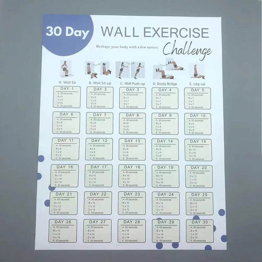 2Pcs New Paper Fitness Challenge Schedule 30days Keep Fit Fitness Clock Record Sheet Wall Exercise Challenge Schedule