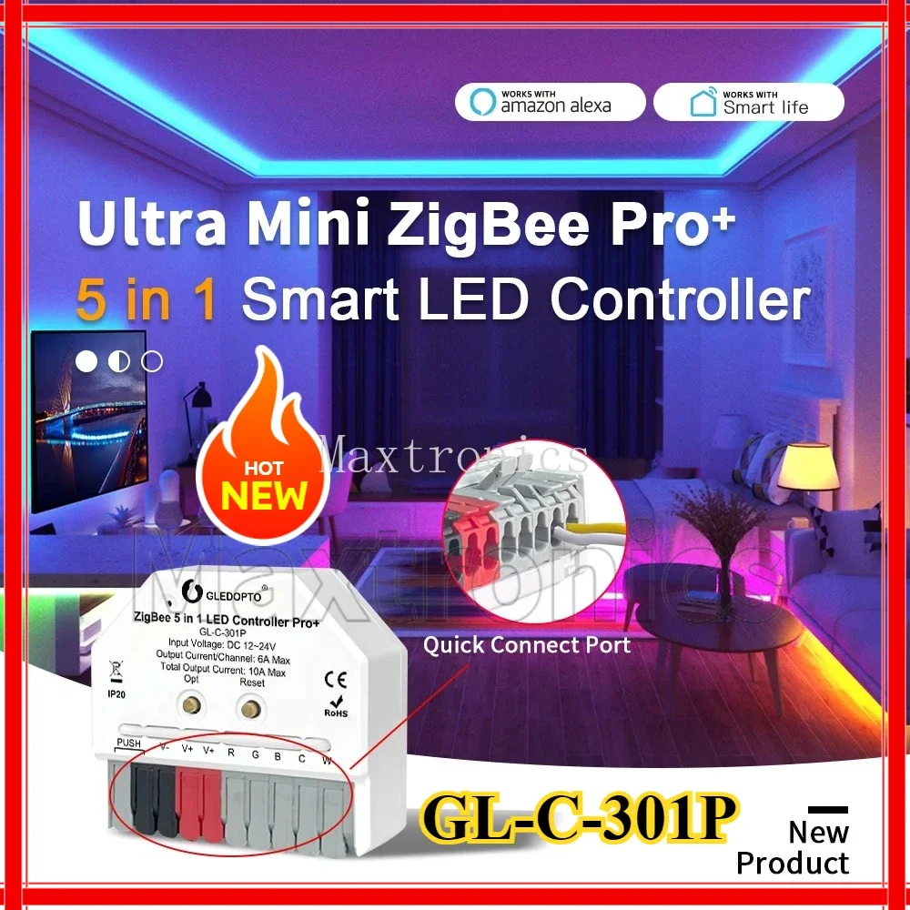 GL-C-301P/GL-RC-006Z ZigBee3.0 PRO+Mini 5 in 1 LED Strip Controller APP Voice Control for Dimmer RGBCCT RGBW WWCW LED Strip Lamp