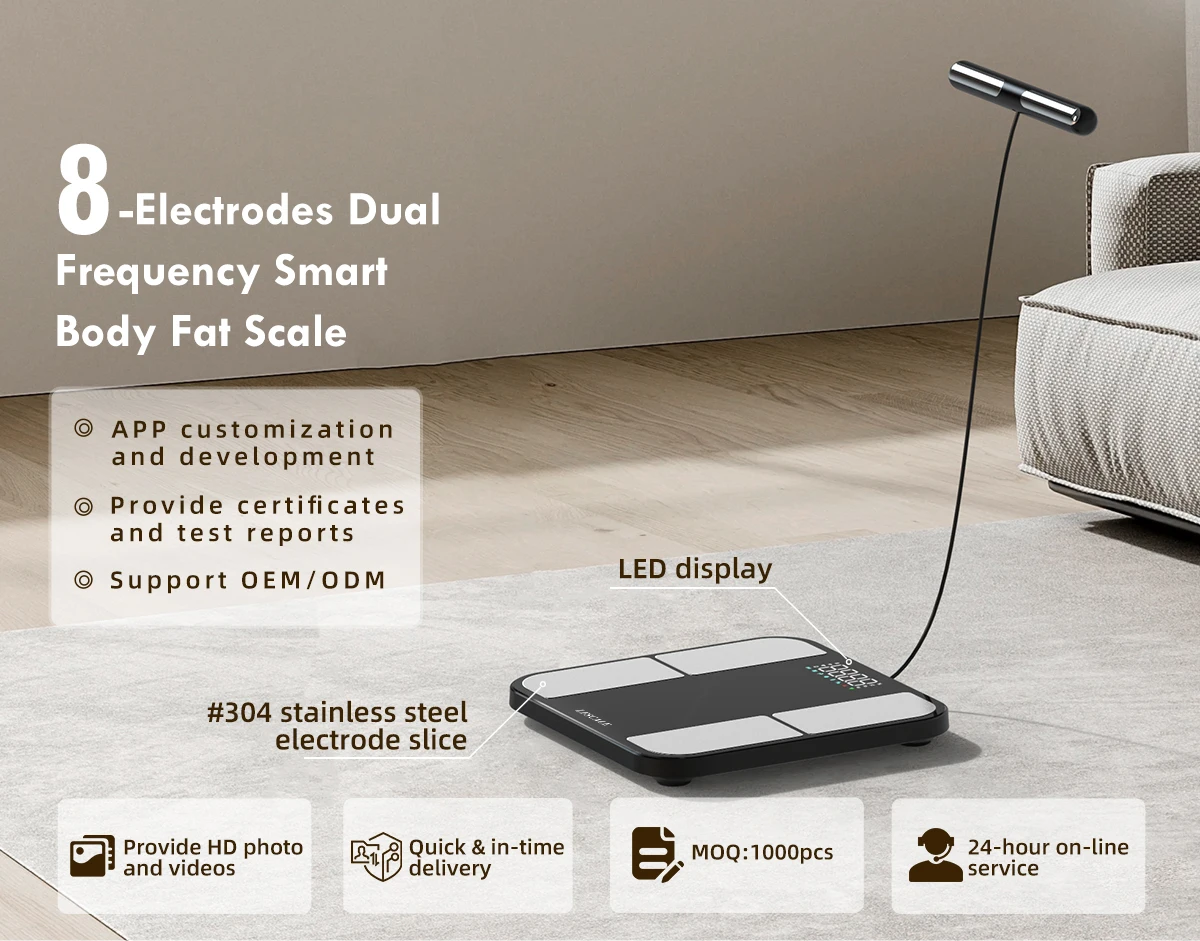 Unique 8-electrode Bluetooth Smart Scale with Multi-Frequency BIA & Segmental Fat Analysis for Home/Fitness Use