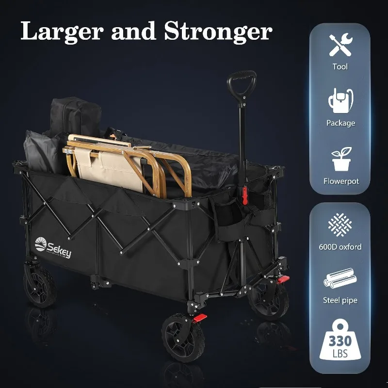 Collapsible Foldable Wagon with 330lbs Weight Capacity, Heavy Duty Folding Wagon Cart with Big All-Terrain Wheels