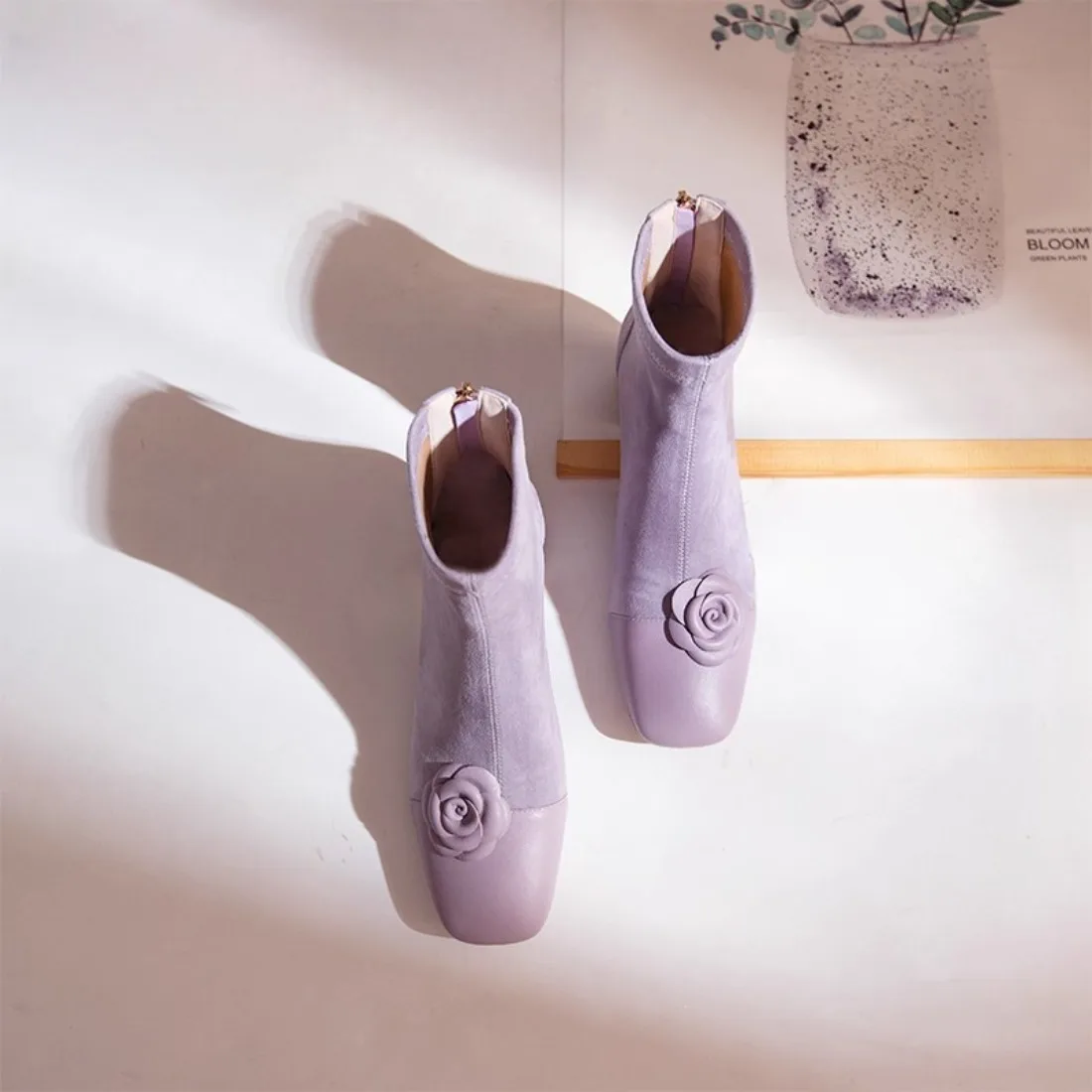 

Весенне-осенние женские туфли с узким носком и квадратным каблуком, фиолетовые, с элегантным ретро-дизайном и молнией