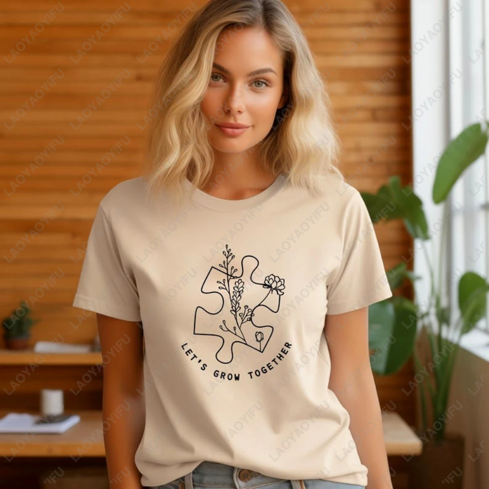 

Let's Grow Together Statement Printed Graphic T Shirts Plant Puzzle Creative Fashion Style Tshirt Unisex Street Fashion Tops