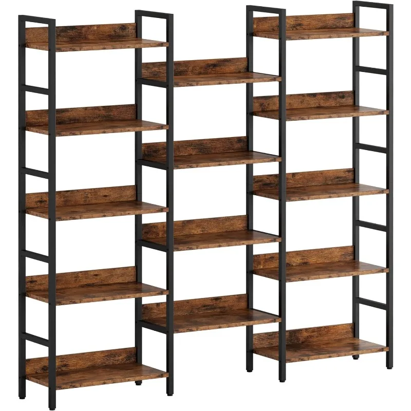 IRONCK Bookcases and Bookshelves Triple Wide 5 Tiers Industrial Bookshelf with Baffles Large Etagere Bookshelf