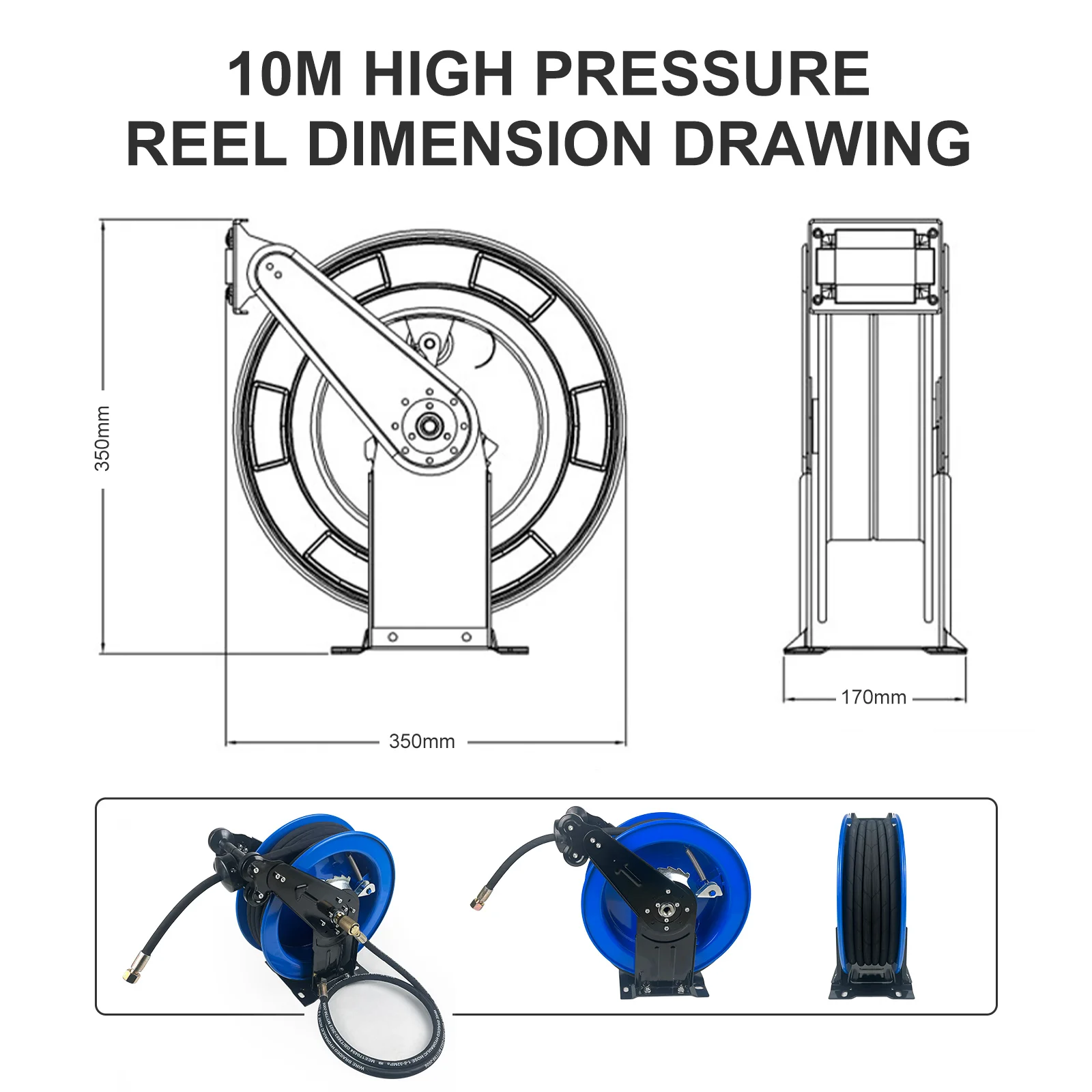 بكرة خرطوم تثبيت على الحائط أوتوماتيكية شديدة التحمل، ترجيع زنبركي صناعي لمعدات العناية بالسيارات والهواء والزيت المائي على نحو سلس #2