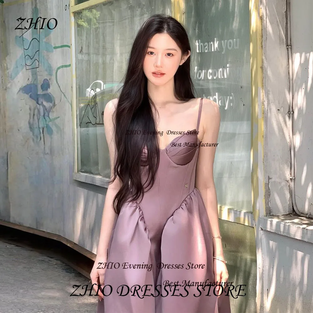 ZHIO Элегантное фиолетовое атласное вечернее платье трапециевидной формы без бретелек на тонких бретельках без рукавов длиной до пола, платья для выпускного вечера со складками