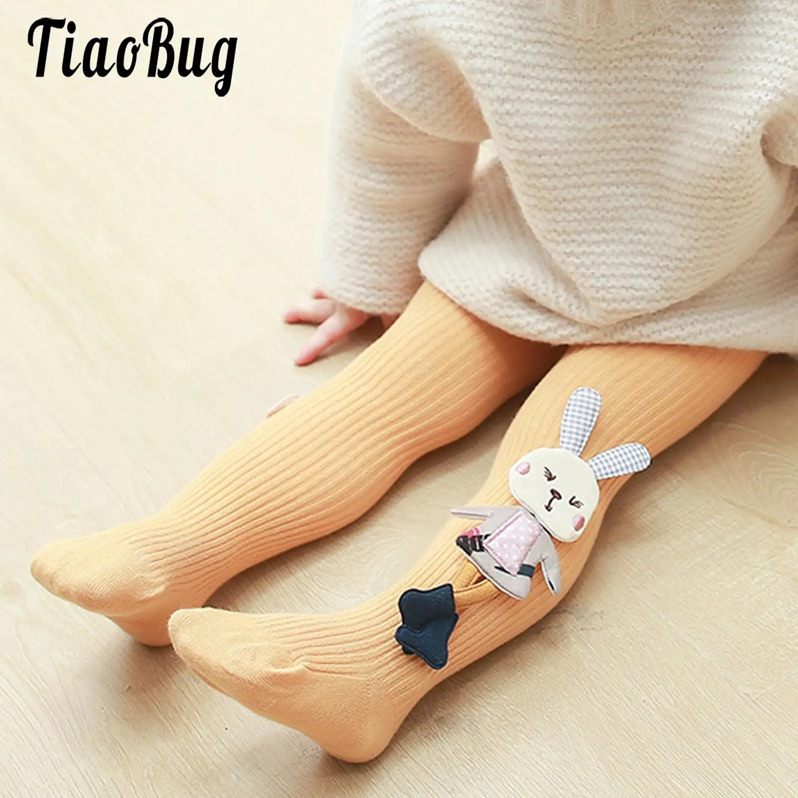 

Baby Girls Stretchy Cute Pantyhose Pants Rabbit Doll Elastic Waistband Ribbed Tights Foot Covered Leggings for Toddler Kids