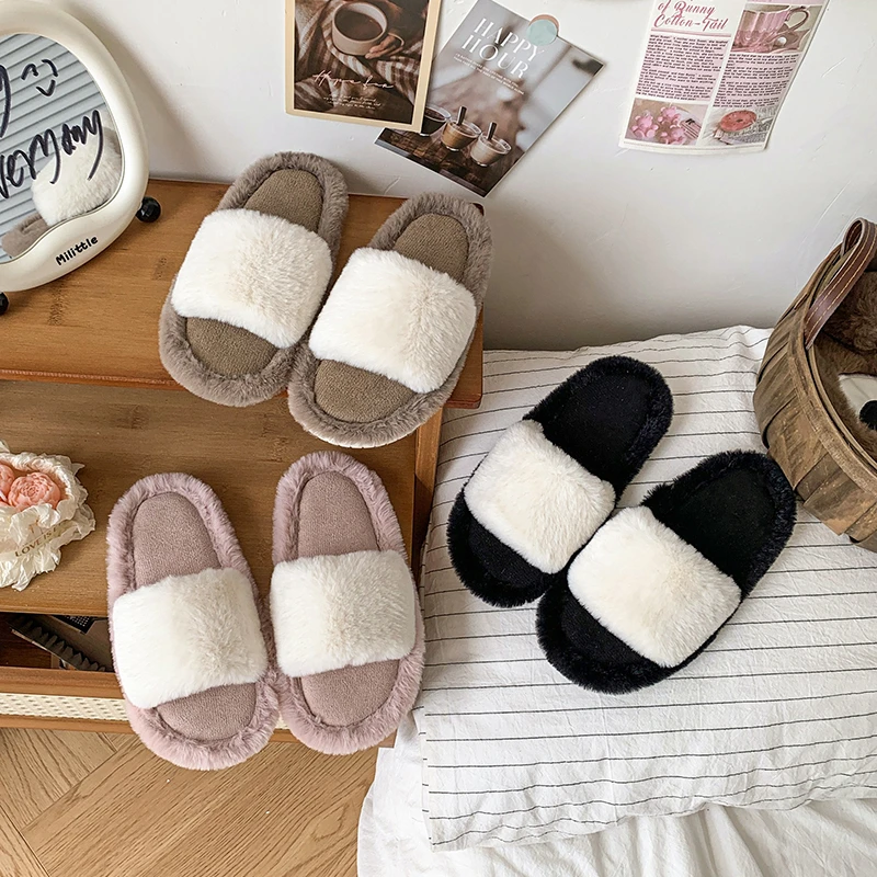 

2025 New Spring Autumn Winter Children's Furry Slippers Cute Comfortable Flat Bottom Home and Outdoor Wearable Slippers