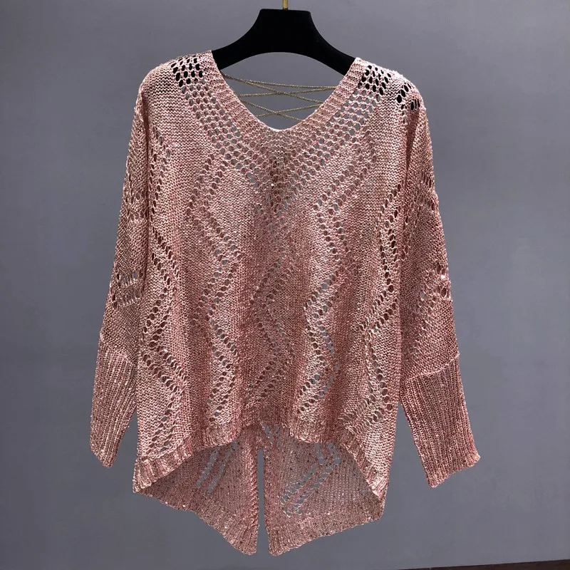 Women Clothing Shiny Easing Is Hollow-out Sweater Lazy Oaf Fall Fashion Women Sweters for Women Off The Shoulder Sweater