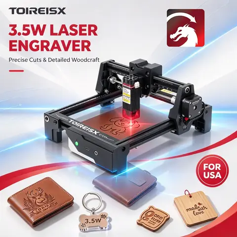 Laser Engraver Machine, 3500mW Laser Engraving Cutting Machine with 10000 Mm/min Fast for 150x150mm Working Area, Portable Laser Marking Machine for Jewelry, Metal, Wood, Plastic, Leather