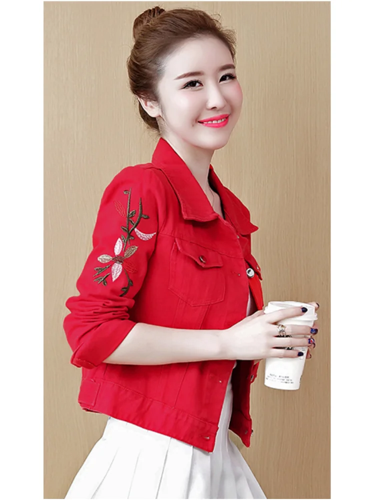 

Women's ort Denim Jaet Embroidered Flowers Heavy Embroidery Spring Faion 2025 Collar Button up Casual Outerwear