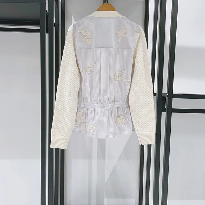 2025 الخريف الشتاء الفرنسية المتخصصة متماسكة بألواح سترة قصيرة الخامس الرقبة مع التطريز الأيائل الطيور #4