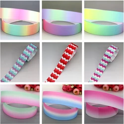 DHK 7/8''5yards Colorful Pattern Gradient Printed Grosgrain Ribbon Accessories Material Decoration DIY Sewing Craft C2665
