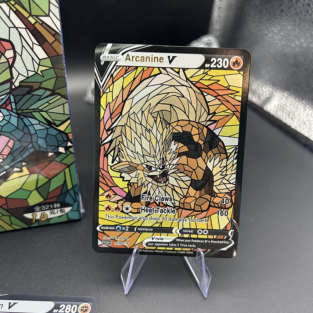 1 Pudełko Blind Box Anime PTCG TCG Seria Cathedralglass Kolekcjonerskie Karty do Gry Moltres Golem Arcanine Flash Battle Card Prezent dla Dziecka