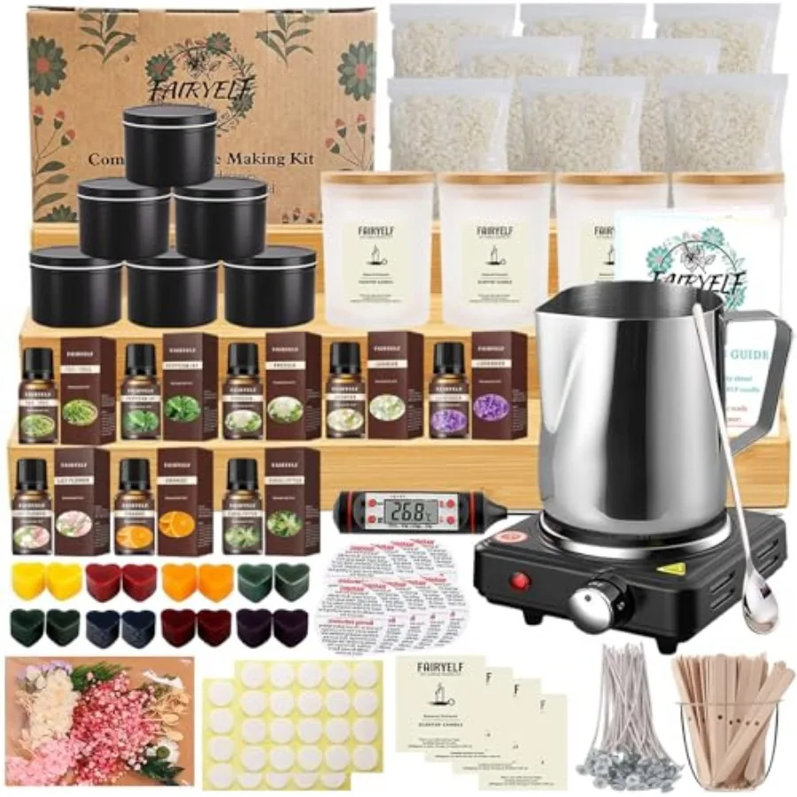 Premium Candle Making Kit with Wax Melter DIY Starter Scented Candles Making Kit for Adults Include Glass Jar and Tins Scents a