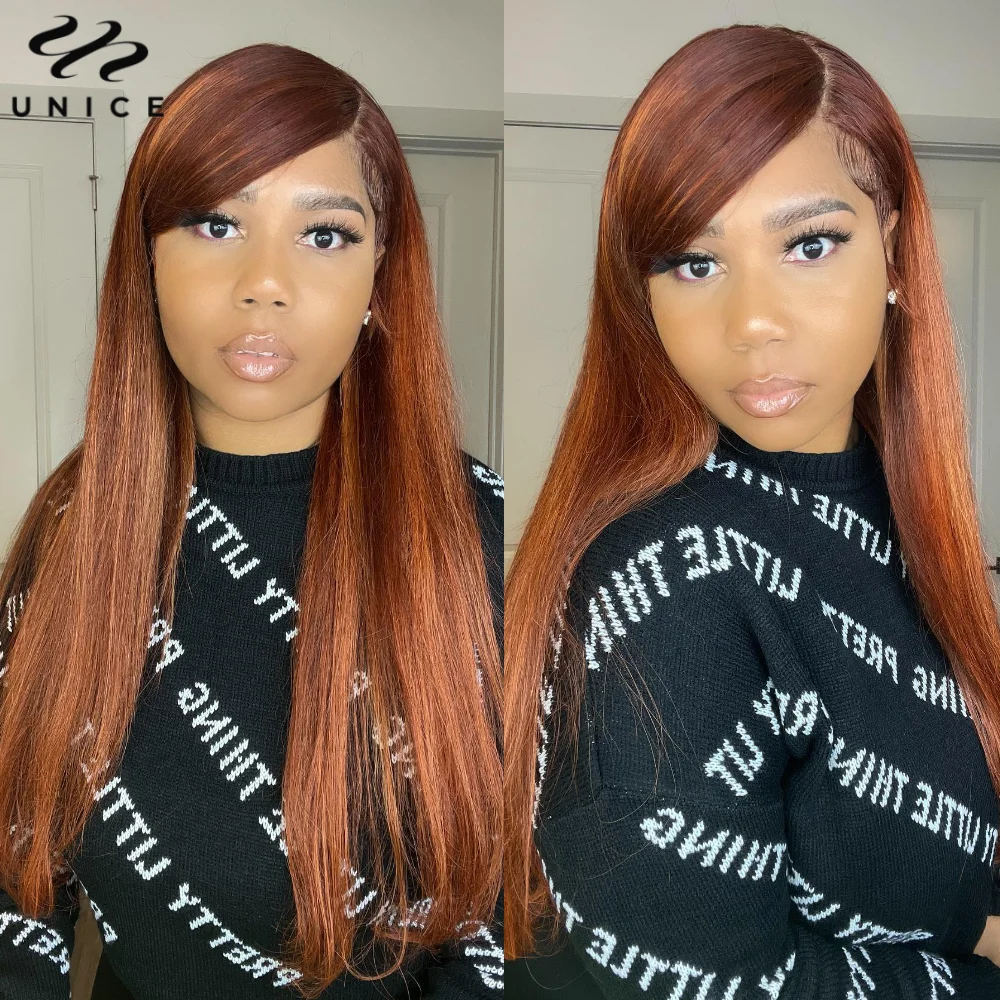 UNice Highlight Ginger Orange 13x4 Lace Frontal Wig Human Hair Straight Lace Front Wig Pre Cut Pre Bleached Wig Ready To Wear