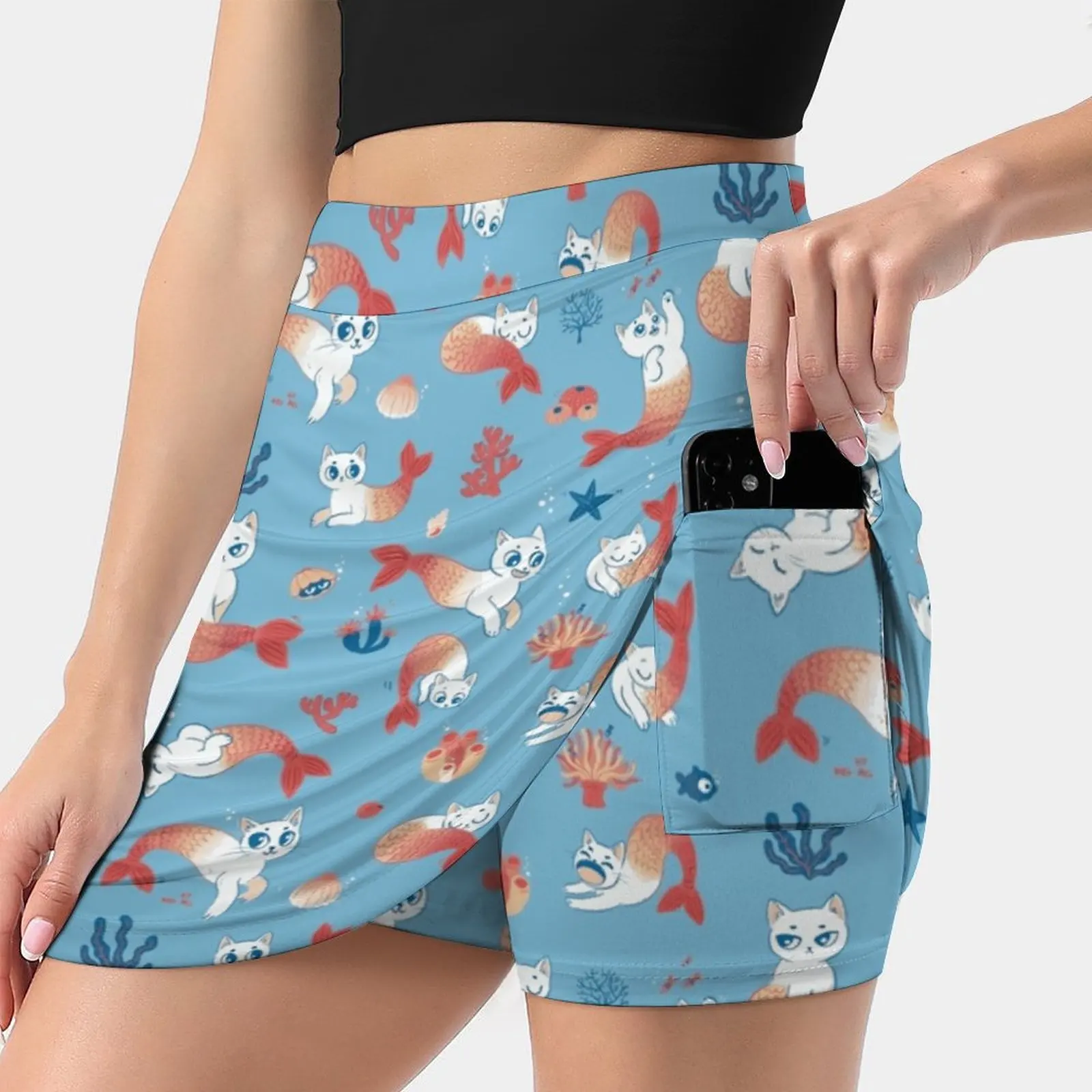 Purrmaids Women'S Summer Fake Two Piece Skirts Casual Sports Beach Skirt Girl Skorts Marmaid Cats Purrmaid Magical Creatures