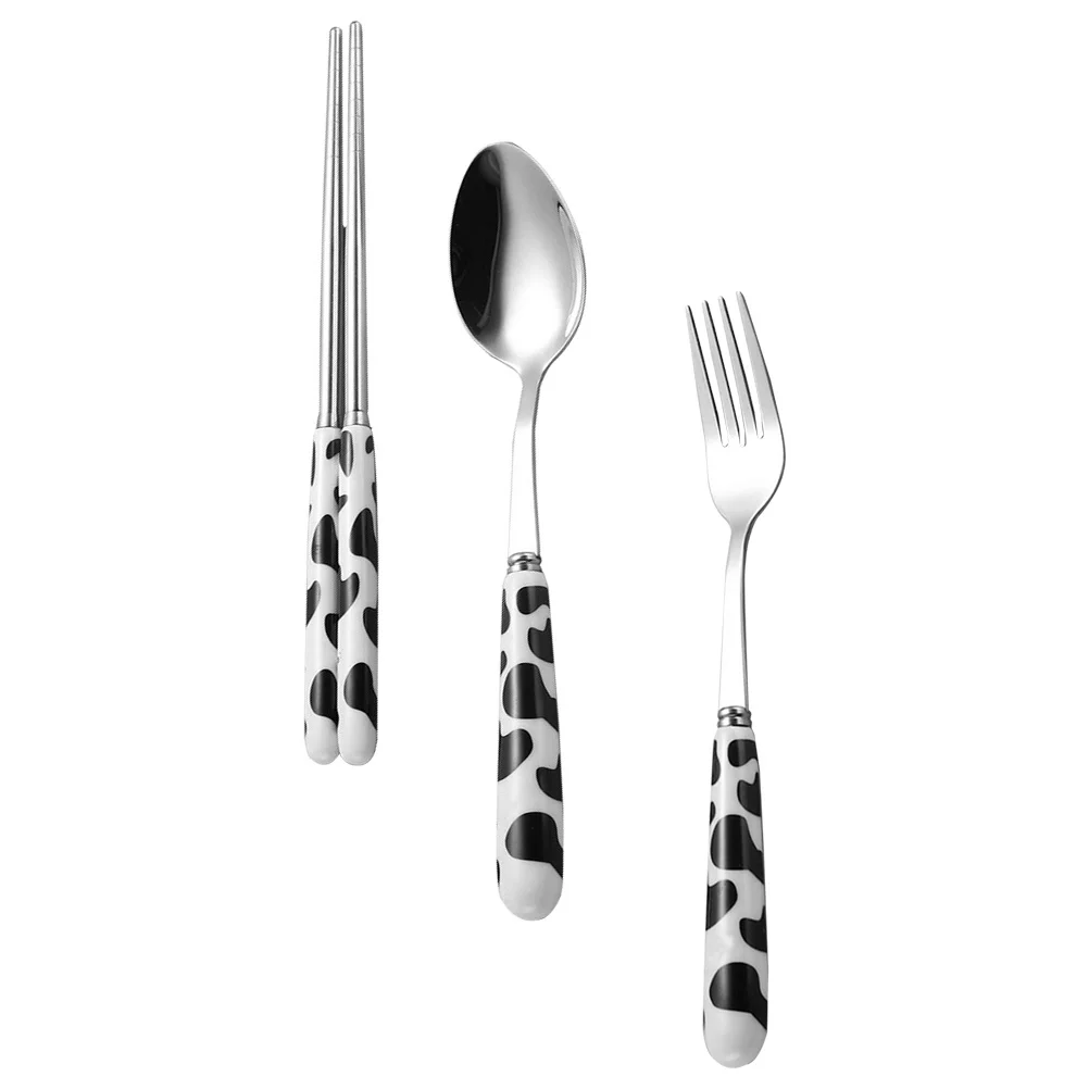 

1Set Chopstick Kit with Ceramic Handle Stainless Steel Cutlery Cute Tableware for Family Gathering Wedding Bbq