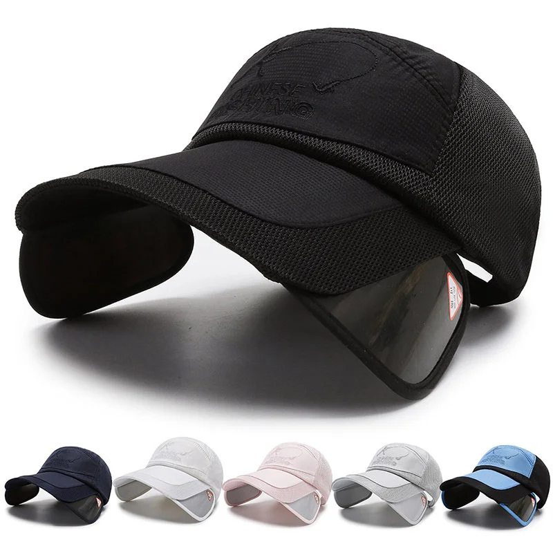 Sun Hat Retractable Wide Brim Fishing Hats UV Protection Breathable Adjustable Baseball Cap for Beach Golf Running Tennis