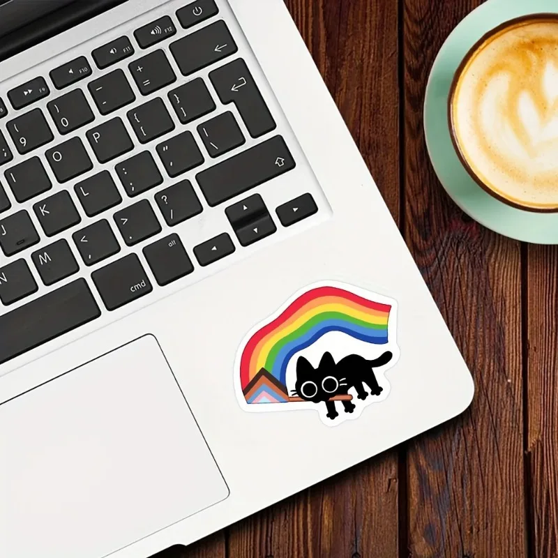 Pride Flag Black Cat Sticker - Suitable for diaries, planners, laptops, water bottles, phone cases, and decorations
