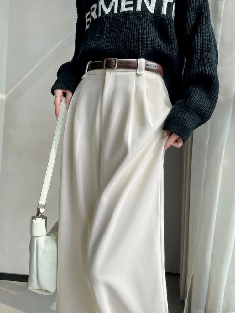 Oatmeal Trousers Women's High Waist Straight Leg Casual Pants Autumn 2026 New Style Narrow Version Wide Leg Suit Pants