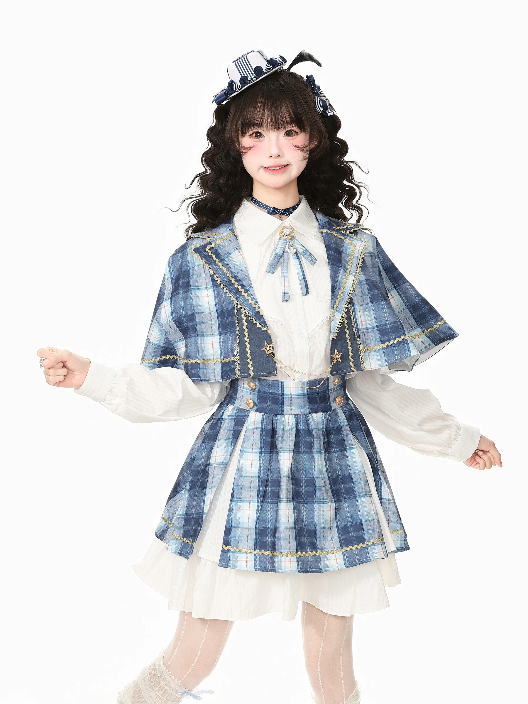 Languid Park Blue Ghost Autumn Fashion Set Women's  Shirt Skirt Three-piece Set Casual Style Cotton Wear Resistant