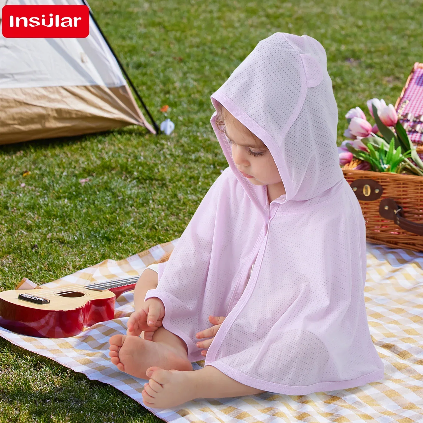 

Summer Cloak Sun Protection Hooded Cloaks Ice Shreds Solid color Kids Dacron Clothes for Boy Girl Breathable Quick drying Coat