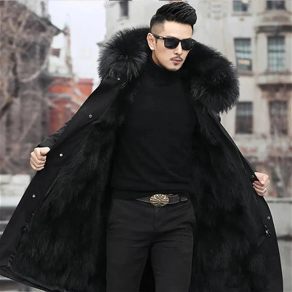 Detachable Fur Lined Thick Warm Parkas Winter Jacket Men Imitation Fur Coat Thicken Outerwear Men Parka High Quality Hooded