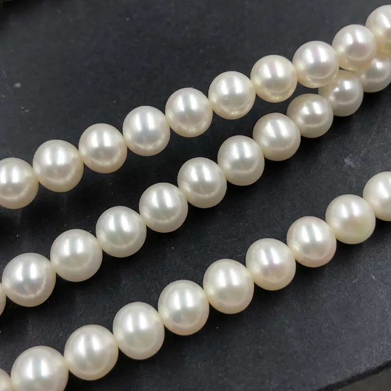 ELEISPL Fine Jewelry AAA 7.5-8mm Near Round White Freshwater Pearls Loose Strings #505-2