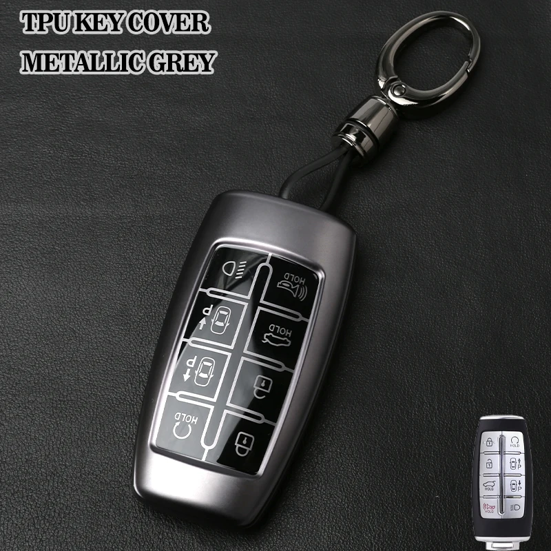 for Genesis Key Fob Cover Keychain Soft TPU Car Key Case for Hyundai GV80 GV90 G70 G80 G90 GV70 8 Buttons accessories