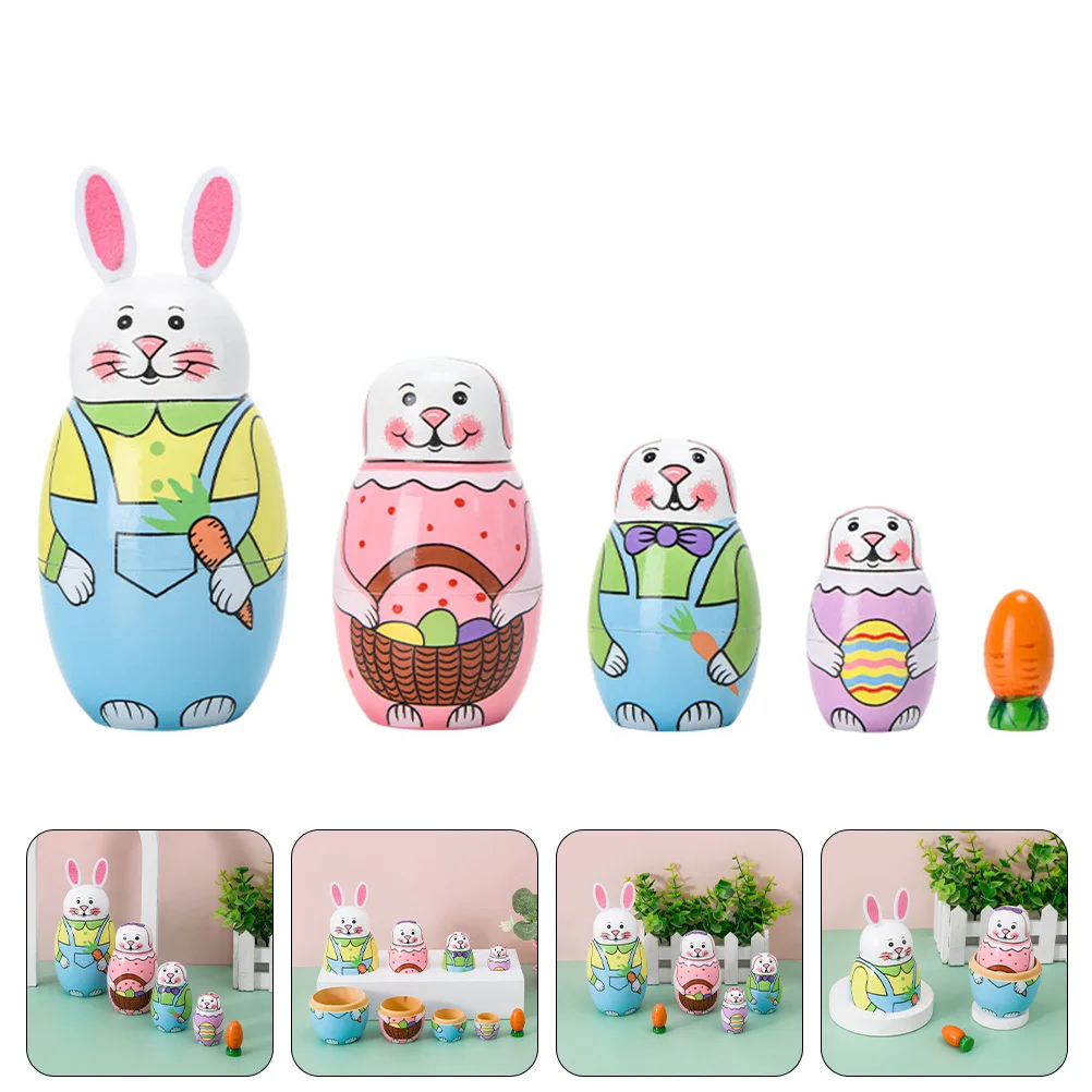 

1Set Russian Nesting Painted Wooden Natural Wood Colorful Home Decoration Stacking Educational Brain Development